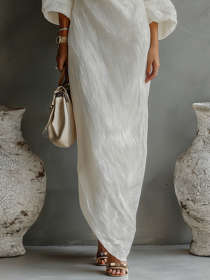 ISAURE | VESTIDO FLUIDO DE LINO CON HOMBROS DESCUBIERTOS