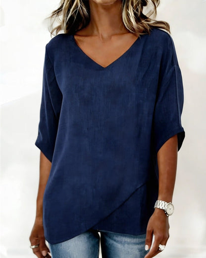 TOP BAJO ASIMÉTRICO LISO CUELLO DE V