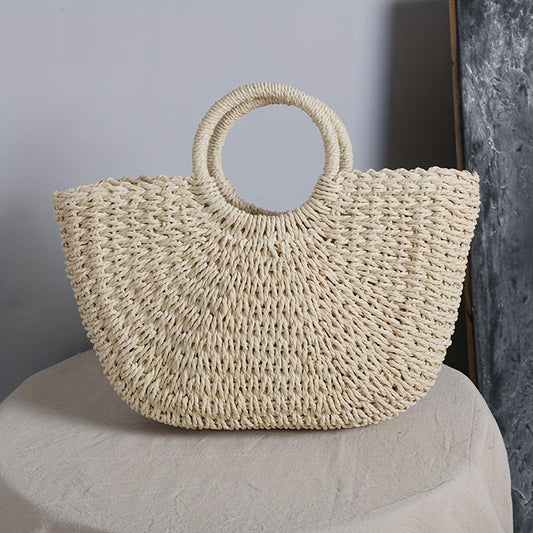 OTTAVIA | BOLSO MEDIA LUNA DE PAJA TRENZADA - BEIGE NATURAL