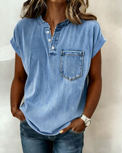 TOP LAVADO DENIM HENLEY MANGA CORTA
