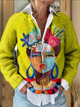 CÁRDIGAN ABOTONADO CON ESTAMPADO ARTÍSTICO DE RETRATO