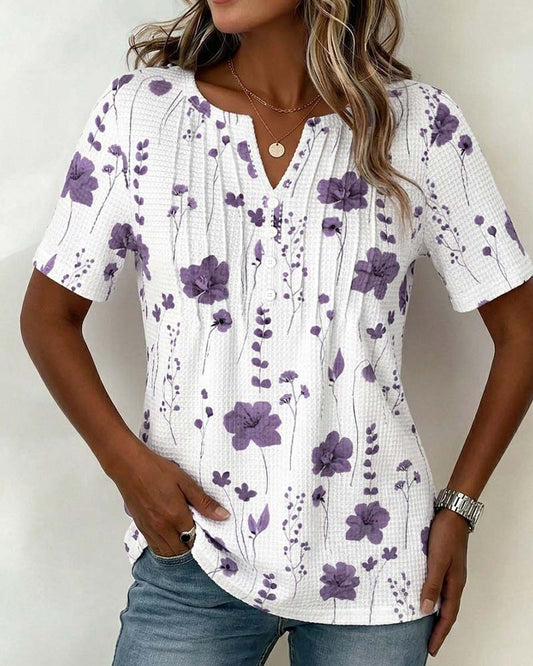 CAMISETA GOFRADO CUELLO DE V FLORAL