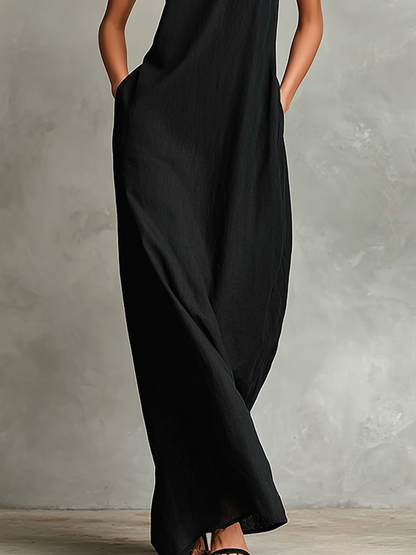 CARLAA | VESTIDO LARGO NEGRO MINIMALISTA