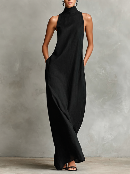 CARLAA | VESTIDO LARGO NEGRO MINIMALISTA