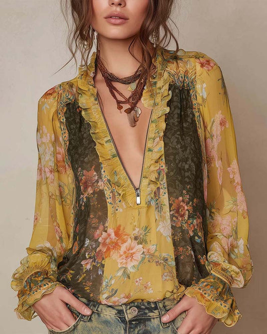 MEDIA CREMALLERA ESTAMPADO FLORAL BLUSA