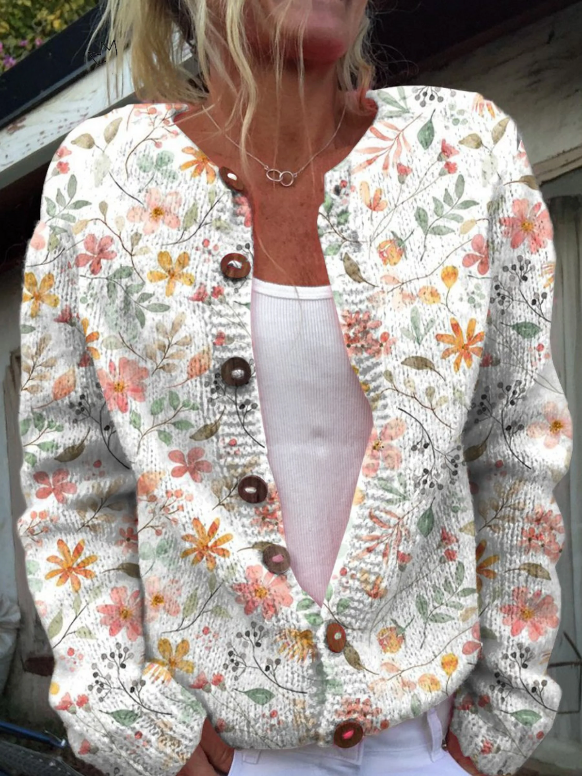 CÁRDIGAN ABOTONADO CON ESTAMPADO DE FLORECILLAS