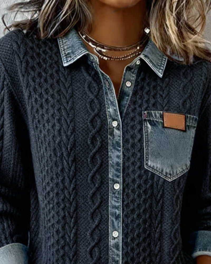 CAMISA MANGA LARGA CON PATCHWORK DENIM
