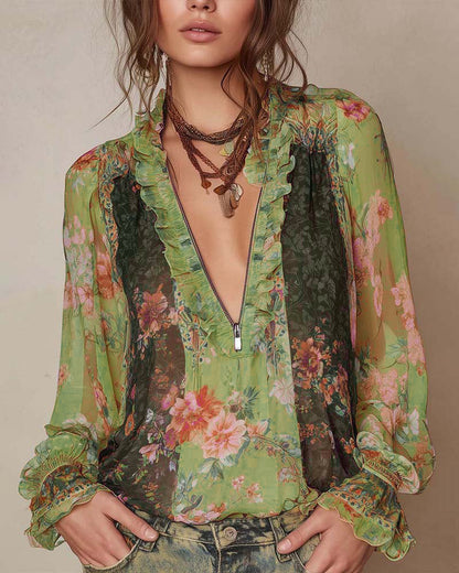 MEDIA CREMALLERA ESTAMPADO FLORAL BLUSA