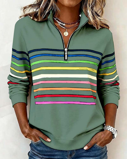 SUDADERA CON CUELLO CON CREMALLERA CON MITAD CON RAYAS ARCOÍRIS MODERNO