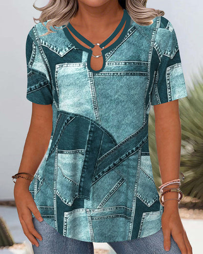BLUSA VINTAGE DENIM CONTRASTE CALADA