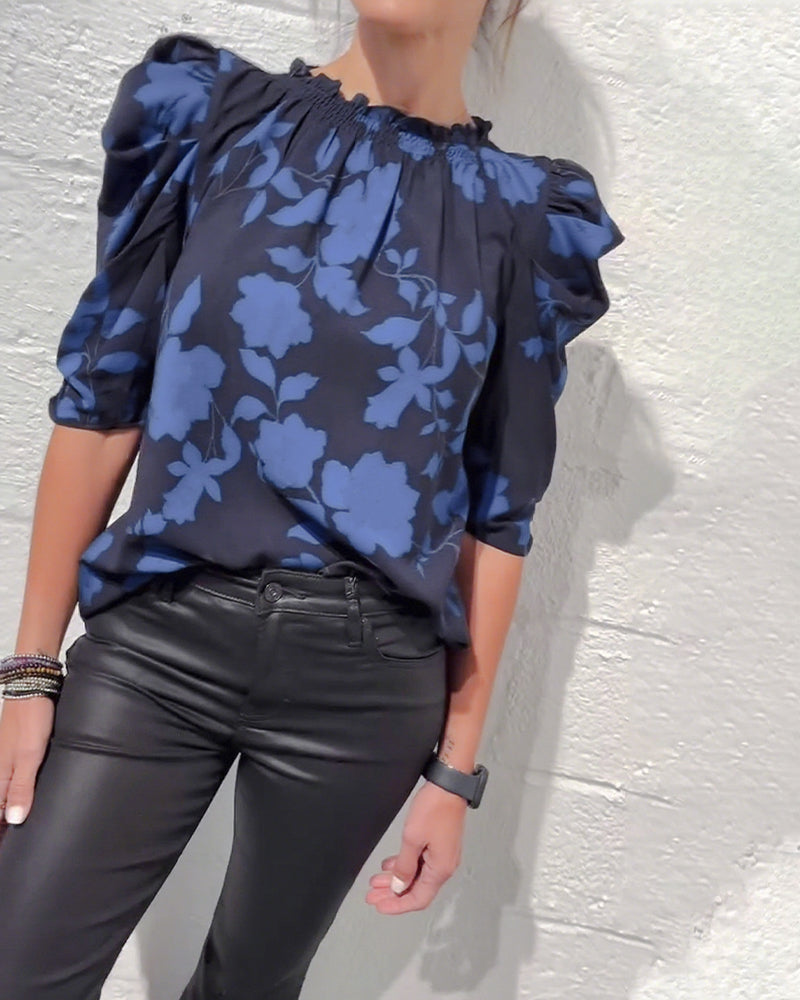 BLUSA MANGA ABULLONADA VOLANTE