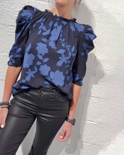 BLUSA MANGA ABULLONADA VOLANTE
