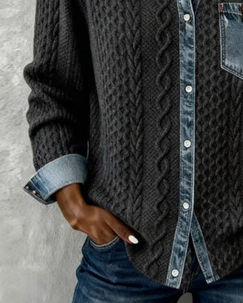 CAMISA MANGA LARGA CON PATCHWORK DENIM