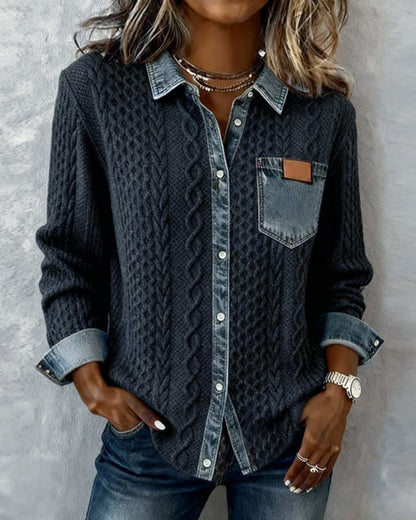 CAMISA MANGA LARGA CON PATCHWORK DENIM
