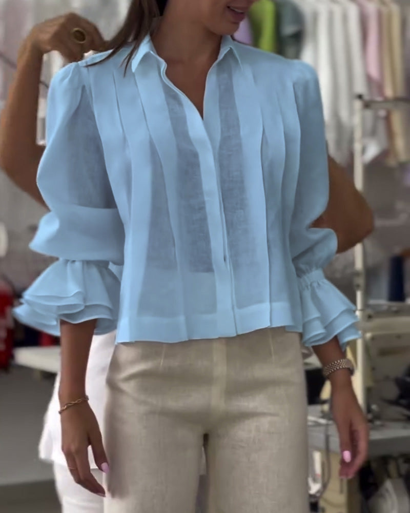 CAMISA MANGA ABULLONADA VOLANTE