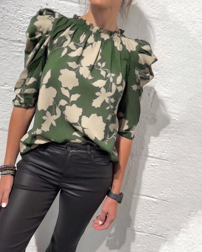 BLUSA MANGA ABULLONADA VOLANTE