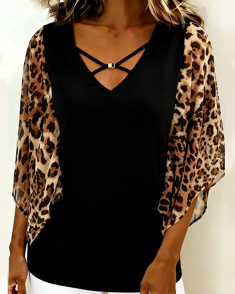 BLUSA MANGA MURCIÉLAGO ESTAMPADO DE LEOPARDO PATCHWORK