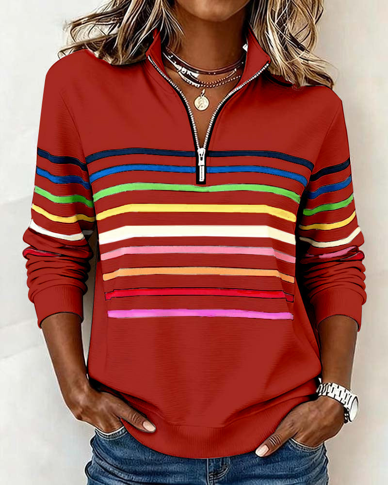 SUDADERA CON CUELLO CON CREMALLERA CON MITAD CON RAYAS ARCOÍRIS MODERNO