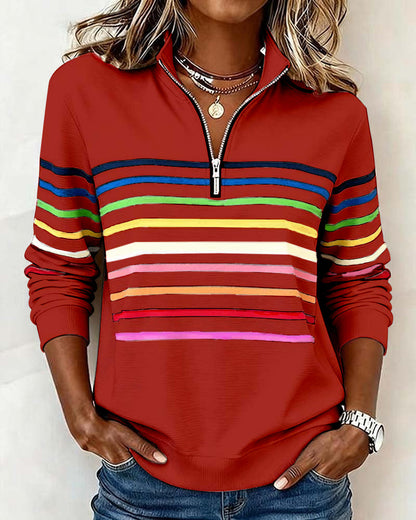 SUDADERA CON CUELLO CON CREMALLERA CON MITAD CON RAYAS ARCOÍRIS MODERNO