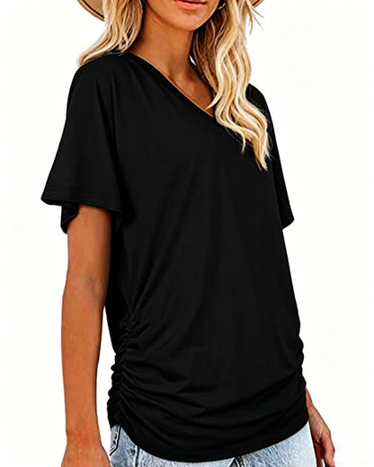 CAMISETA PLISADO LISO CUELLO DE V