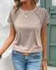 CAMISETA LISO COLOR CALADO CUELLO REDONDO AJUSTADO