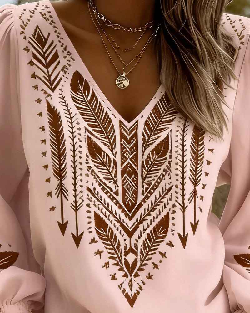 BLUSA MANGA ABULLONADA CUELLO DE V CORTE HOLGADO