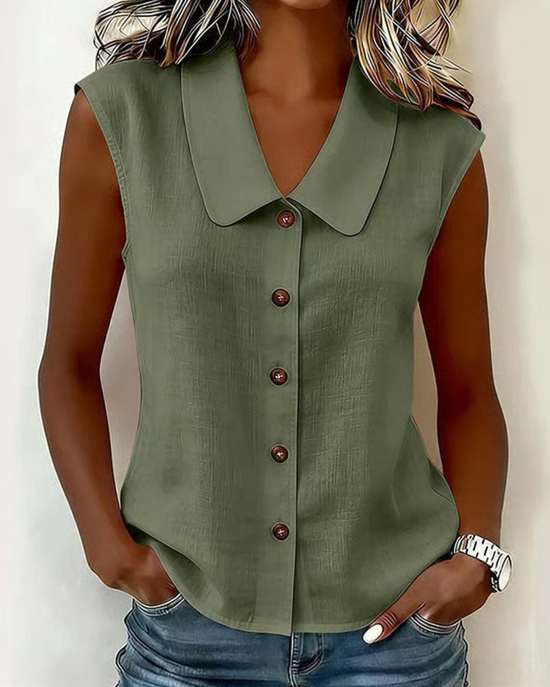 CAMISA SIN MANGAS CUELLO DE LINO Y ALGODÓN