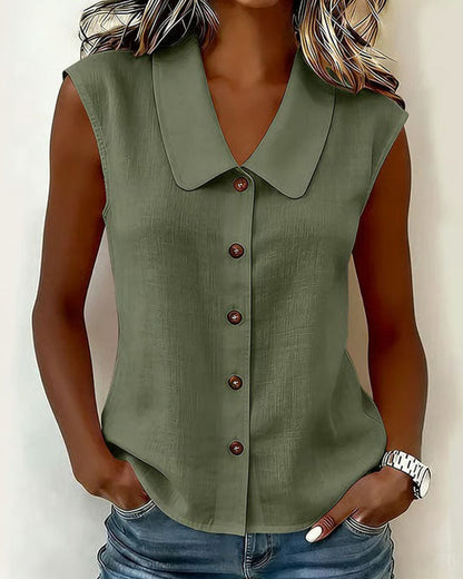CAMISA SIN MANGAS CUELLO DE LINO Y ALGODÓN