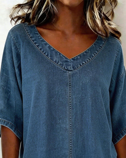 TOP CUELLO DE V CASUAL DENIM