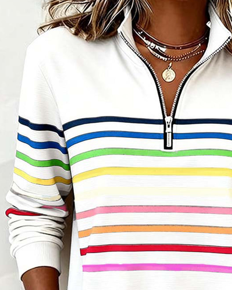 SUDADERA CON CUELLO CON CREMALLERA CON MITAD CON RAYAS ARCOÍRIS MODERNO
