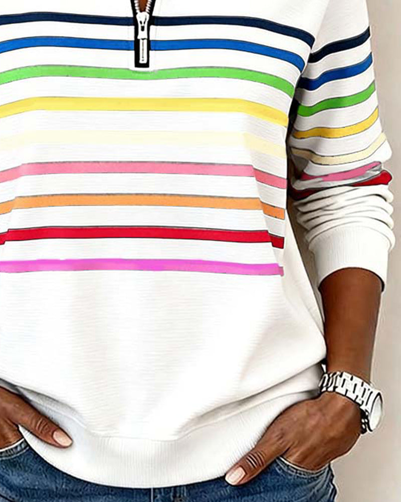 SUDADERA CON CUELLO CON CREMALLERA CON MITAD CON RAYAS ARCOÍRIS MODERNO