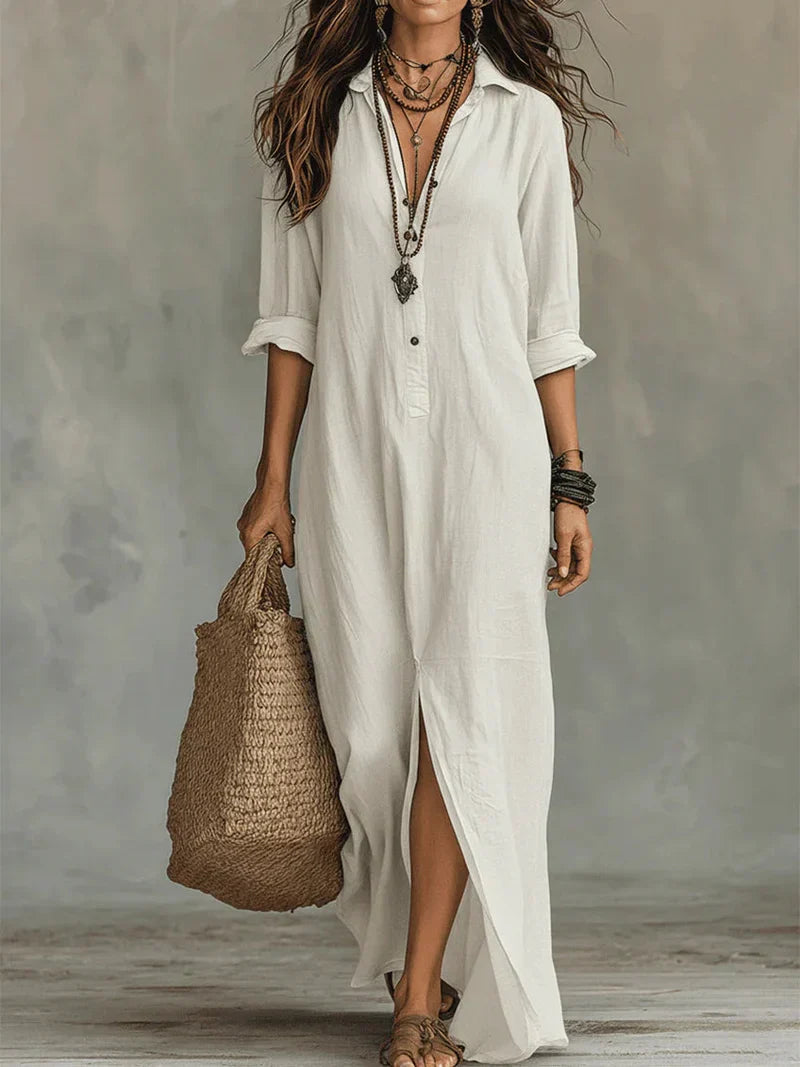 Céline™ | Vestido maxi negro holgado con botones