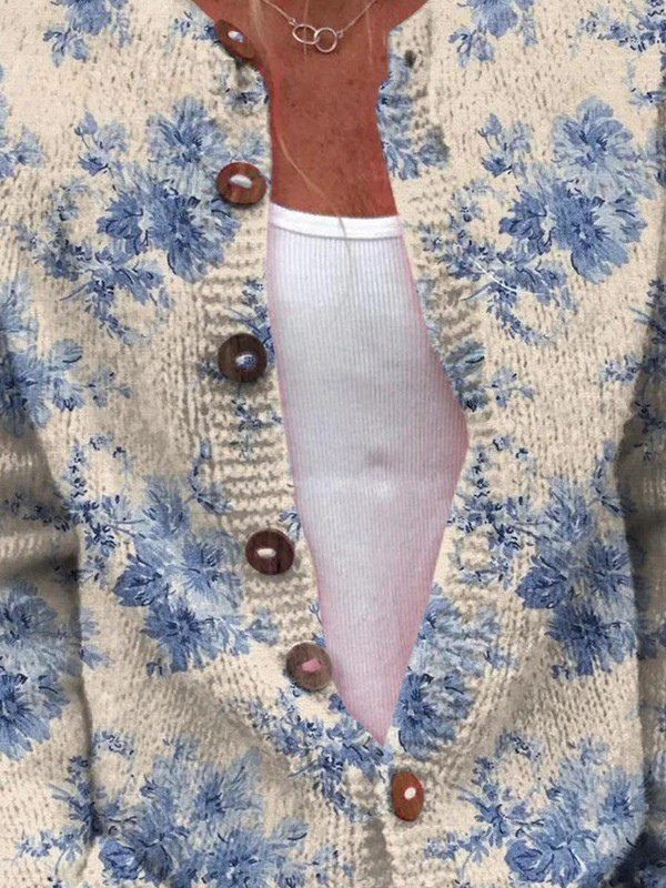 CÁRDIGAN ABOTONADO CON ESTAMPADO ARTÍSTICO FLORAL