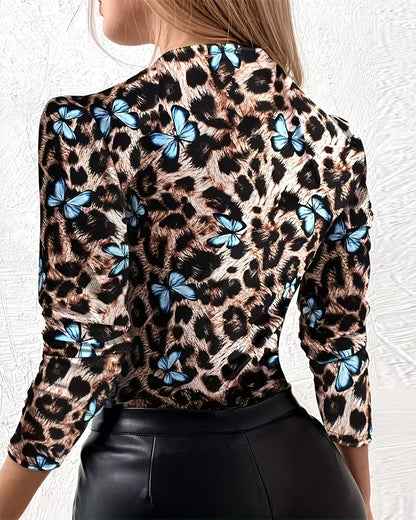 TOP LEOPARDO ESTAMPADO MARIPOSA MODERNO