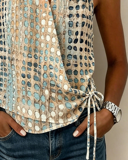 BLUSA CUELLO DE V CRUZADO HALTER LUNARES SIN MANGAS