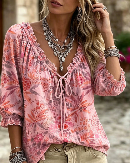 BLUSA CUELLO DE V CON CORDONES