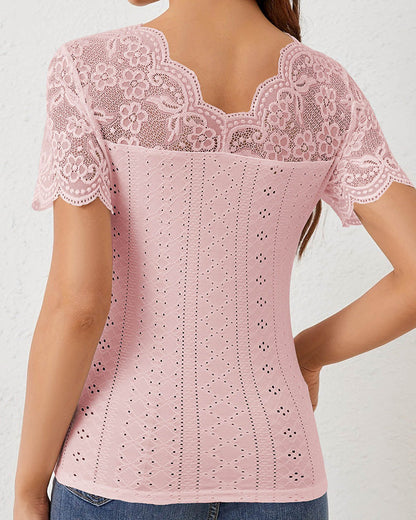 BLUSA GRANDE TALLA ENCAJE PIEZA MANGA CORTA