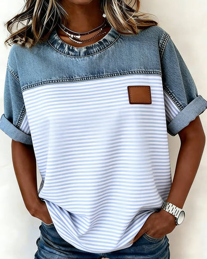 BLUSA DENIM PANEL RAYAS