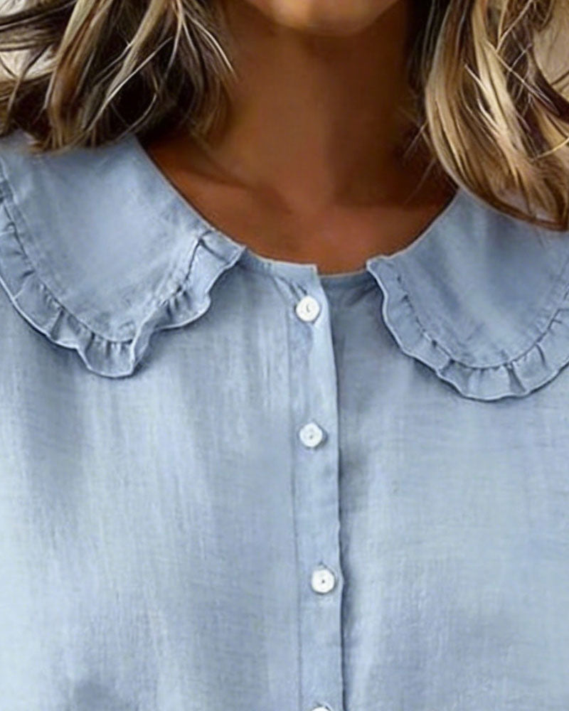 CAMISA CUELLO PETER PAN VOLANTE ALGODÓN Y LINO BOTONES DELANTEROS