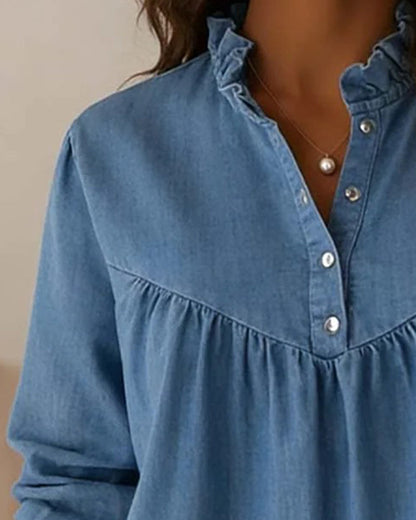 TOP DE DENIM CON VOLANTES ABOTONADO