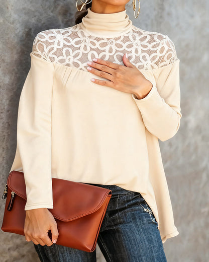 TOP CUELLO ALTO ENCAJE TRANSPARENTE DE PUNTO
