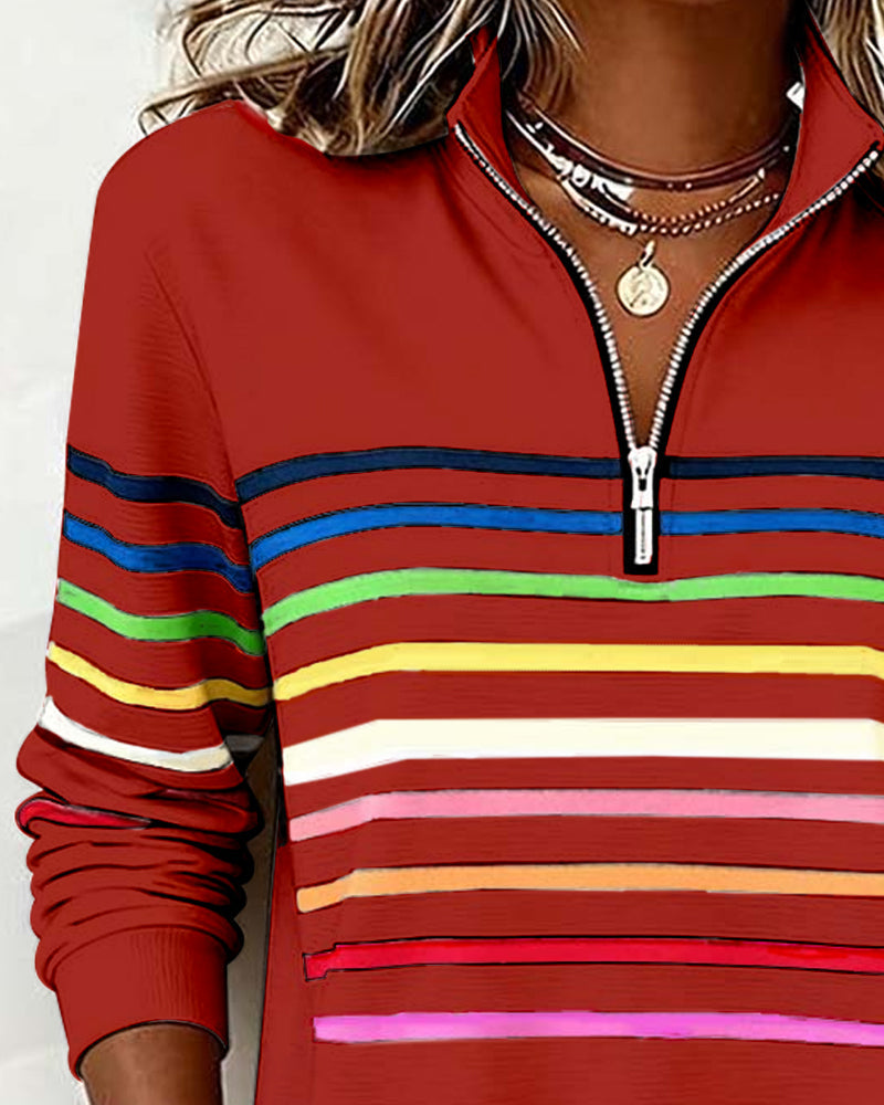 SUDADERA CON CUELLO CON CREMALLERA CON MITAD CON RAYAS ARCOÍRIS MODERNO