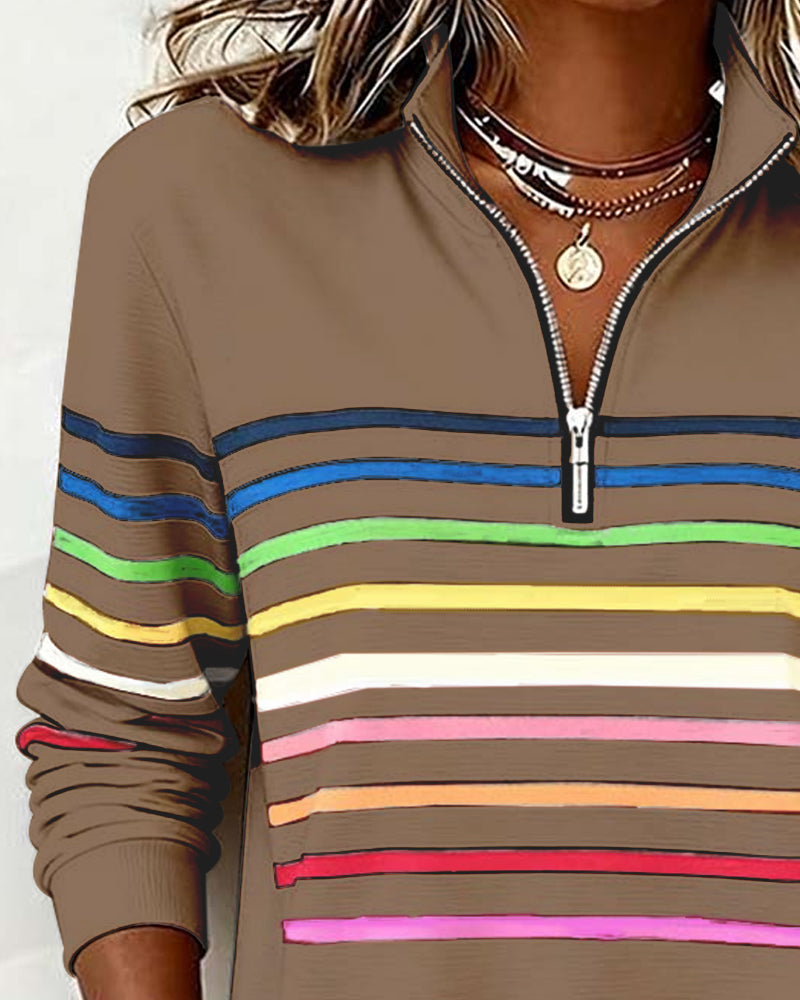 SUDADERA CON CUELLO CON CREMALLERA CON MITAD CON RAYAS ARCOÍRIS MODERNO