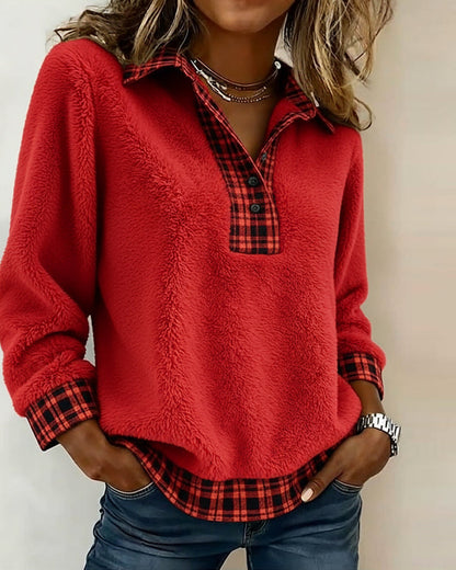 TOP CUELLO CON CUADROS PATCHWORK COLOR LISO