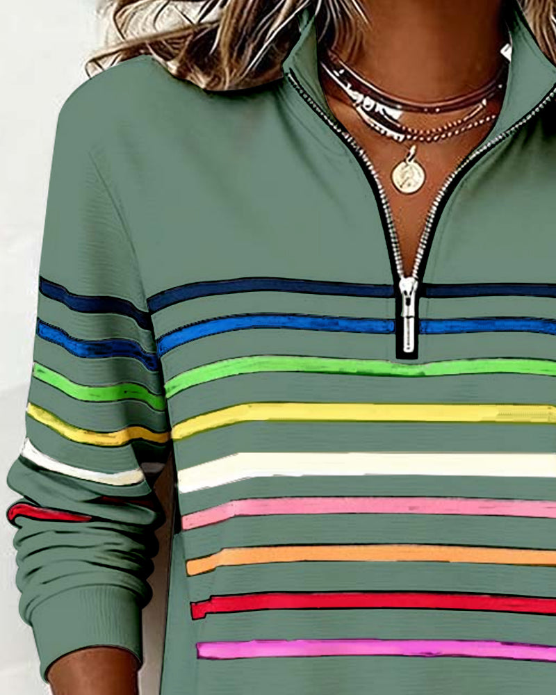 SUDADERA CON CUELLO CON CREMALLERA CON MITAD CON RAYAS ARCOÍRIS MODERNO