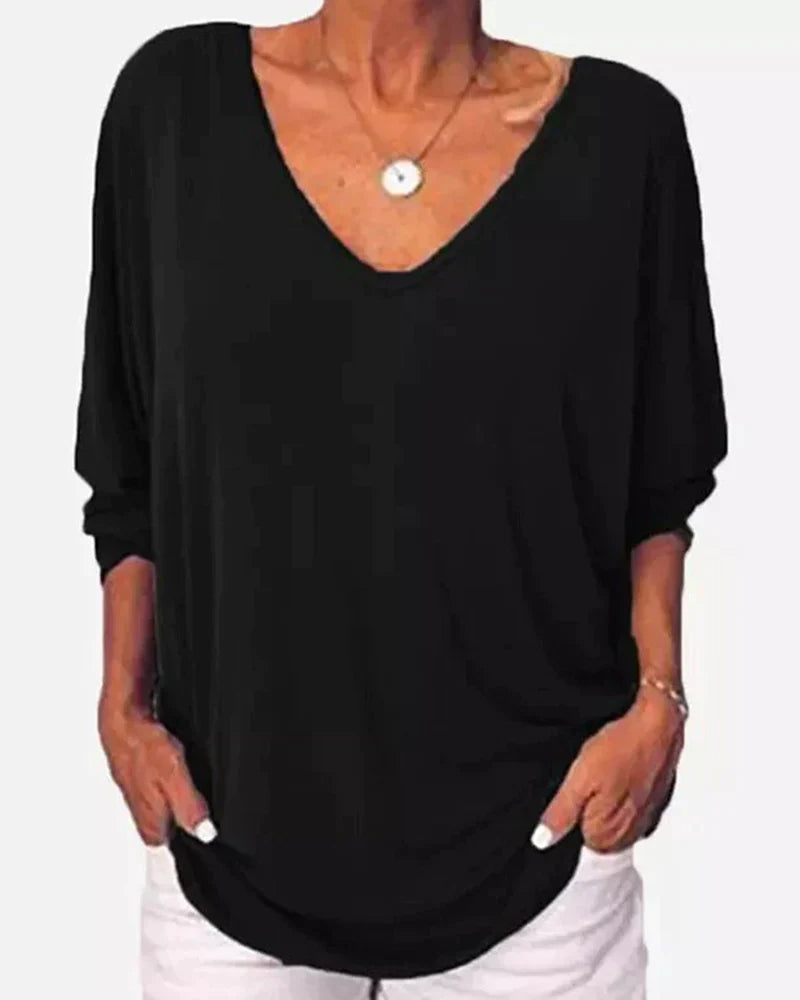 TOP CUELLO DE V ABOTONADO DE LA ESPALDA MANGAS 3/4
