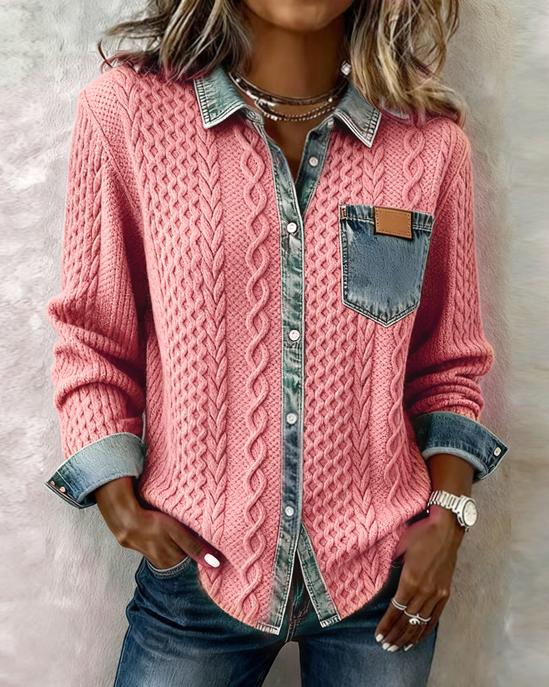 CAMISA MANGA LARGA CON PATCHWORK DENIM