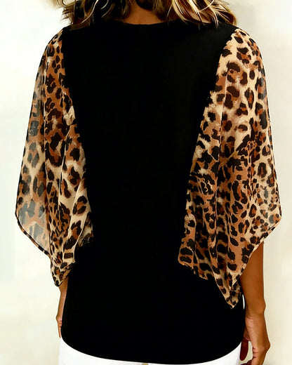 BLUSA MANGA MURCIÉLAGO ESTAMPADO DE LEOPARDO PATCHWORK