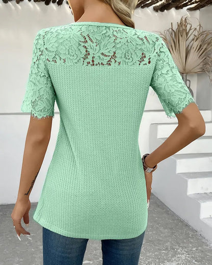 CAMISETA ENCAJE PANEL DE PUNTO