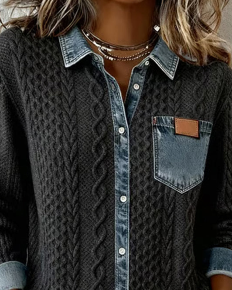 CAMISA MANGA LARGA CON PATCHWORK DENIM